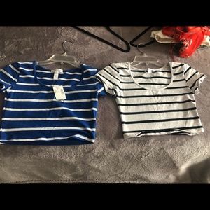 Two blue and white stripe crop tops size small